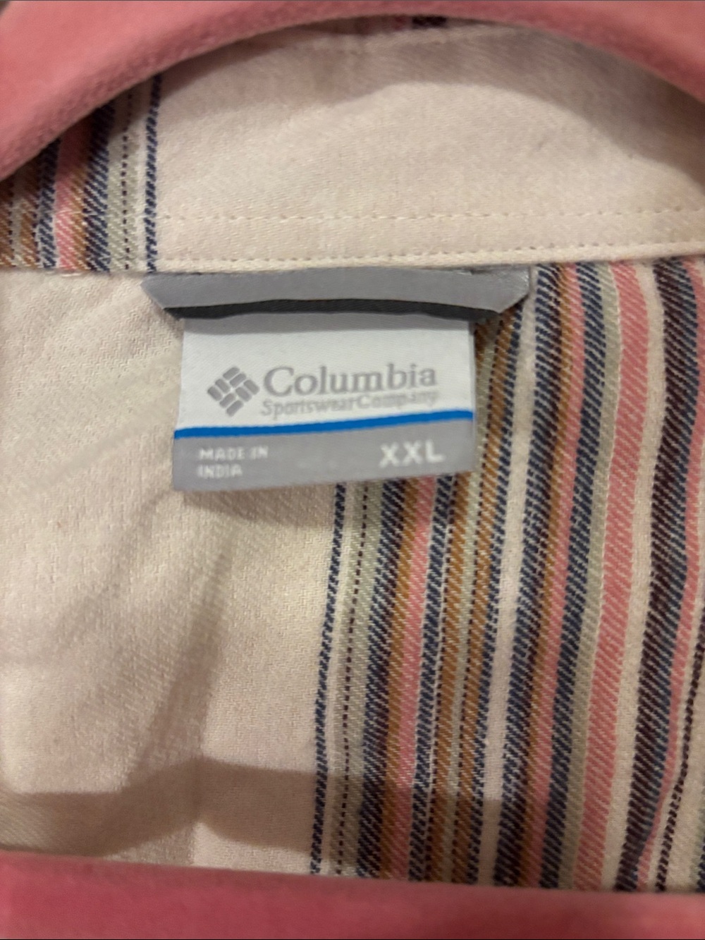 Columbia Striped Cream Shirt with Pink and Navy Accents - Picture 2 of 4